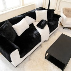 고급 두꺼운 밍크 플리스 극세사 소파 패드 미끄럼 방지 4인용 소파 커버, 블랙, 1개
