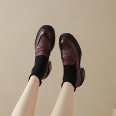 POMTOR 여성 심플 발편한 키높이 가보시 통굽 로퍼 단화 신발 여자구두 5cm