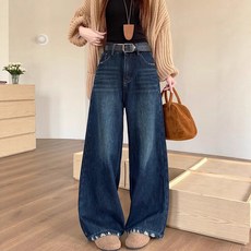 가을 겨울 레트로 스타일 기모 안감 두꺼운 여성용 청바지 새로운 하이웨이스트 루즈핏 슬림 스트레이트 와이드 롱팬츠