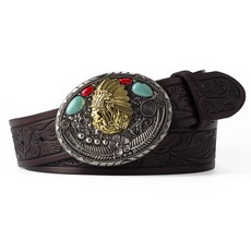 男士真皮壓花合金扣裝飾皮帶 時尚西部牛仔腰帶