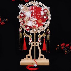 DIU 團扇新娘結婚diy材料包中式古風高級婚禮秀禾服重工雙面雙色喜扇, 1個, 憐香惜玉【紅色】:成品【做好的】