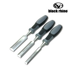 美國黑犀牛Black Rhino專業手工具 RhinoGripChisel 人體工學握把設計 高硬度合金鋼刀刃 木工雕刻裝修適用, 1個, 鑿子3件套裝組