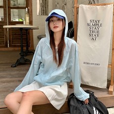 夏季寬鬆新款防曬衣女連帽長袖防曬服輕薄拉鍊防紫外線外套, M