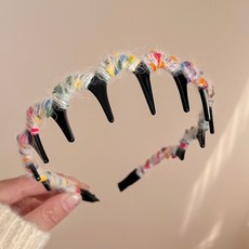 DFMEI 高級感毛線纏繞波浪髮箍女高顱頂頭箍洗臉壓發碎髮整理髮卡頭飾秋, 1個, 白色彩點:如圖