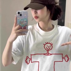 투니스 여성 프린팅 루즈핏 반소매 티셔츠