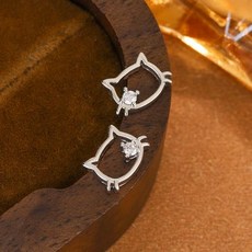 Uini Tail 뜨거운 새로운 925 스털링 실버 유행 귀여운 중공 고양이 귀걸이 간단한 기질 달콤한 소녀 액세, 01 CHINA