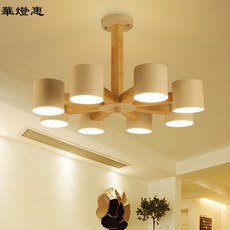 北歐實木吊燈客廳餐廳吊燈書房臥室照明燈飾 創意LED木藝大廳吸頂燈, 6頭黑色