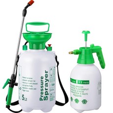 Tioncy 2팩 5.9L(1.35갤런) 펌프 압력 분무기 및 1.8L(0.53갤런) 휴대용 정원 펌프 분무기 조절 가능한 황동 노즐 워터 미스트 스프레이 병 잔디 정원 식