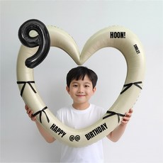 해피제이니 블랙 숫자 하트프레임 풍선 생일파티용품세트(프리레터링 시트지 포함) 포토존, 1세트, 9 크림하트