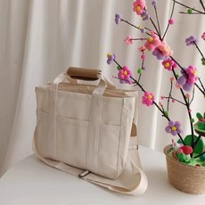 YAPOGI 대형 가벼운 유모차가방 크로스백 토트백 에코백 캔버스 데일리 멀티 숄더백 기저귀가방, 베이지