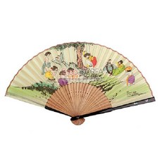 신윤복 풍속화 단오도 실크 전통 합죽선 부채 한국 전통문화 인테리어 소품