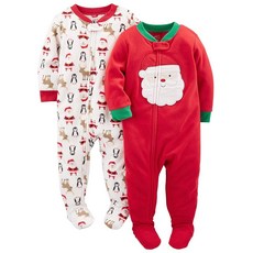 Simple Joys by Carter's 아기 유아 어린이 홀리데이 루즈핏 방염 플리스 풋 파자마 2개 팩 라이트 그레이 산타/민트 그린 크리스마스 프린트, 5, 아이보리 크리스마스 프린트/레드 산타