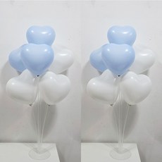 올리브파티 펄풍선 하트 풍선 풍선꽂이 풍선스탠드 2개 생일파티용품 세트, 1세트, 화이트블루하트 1세트, 화이트블루하트