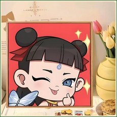 哪吒魔童鬧海DIY數字油畫 兒童卡通手工手繪解壓油彩畫2025新款, L346-可愛敖丙,20*20繃好內框+顏料畫筆