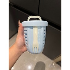 【開發票/統編】瀝水野餐水杯 兒童水果杯 旅行便攜杯 可瀝水防漏 ins風沙拉杯 上班族便攜學生湯杯 高顏值創意水杯 960112, 1個, 藍色