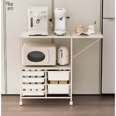 햇살공간 이동식 렌지대 주방 선반 수납장, 2단, 화이트