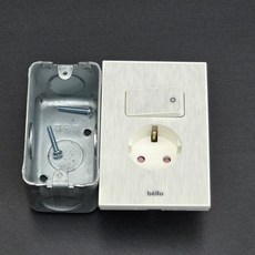 벨로 화이트 헤어라인 스위치부착 1구 콘센트 + 철 매입 노출 박스 SET 조립용 피스 포함, 1개