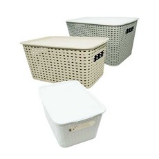 라탄패턴 뚜껑 바구니 수납함 바스켓 색상랜덤 소, 1개