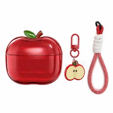 사과 에어팟 케이스 반투명 키링 스트랩 포함, 레드, 에어팟 4세대