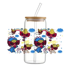 컵 랩 스티커 귀여운 일본 만화 Hy Mini H UV DTF 전사 스티커 방수 전사 데칼 16온스 유리용, 12 DTF11108