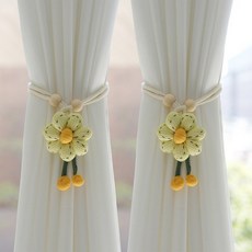 커튼 타이백 로프 장식 클립 커튼액세서리 침실 인테리어, 1개, 3_일곱 꽃잎 레몬 옐로우 한 쌍