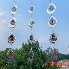 水滴造型金屬旋轉風鈴, 雙面銀色1條3片