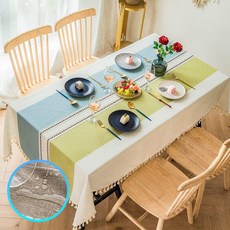 월간리빙 프리미엄 패브릭 홈카페 투톤 테이블 방수 식탁보, 블루+올리브그린(투톤), 1개, 6인(140cm x 220cm)