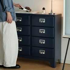 [리비니아] 밀리 미드센츄리 레트로 빈티지 캐비넷 수납 더블 4단 서랍장 ABS소재, 네이비