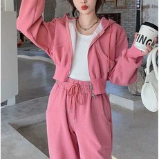 크롭츄리닝 세트 핑크 후드집업 조거팬츠 트레이닝 상하의