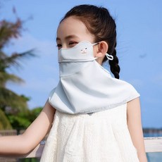 PRETTY 兒童冰絲防曬面罩 透氣網孔, 淺藍 透氣網孔 掛耳款, 1個