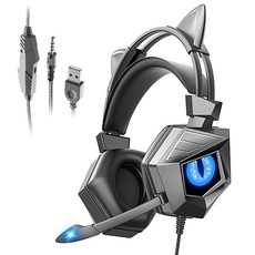 PS4/5 Xbox One PSP 노트북용 일라이크 게이밍 헤드셋 노이즈 캔슬링 마이크 스테레오 서라운드 빠른 볼륨 조절 소프트 메모리 이어머프 LED 조명(빨간색 LED