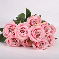 인공 꽃 스크랩북 실크 장미 크리스마스 웨딩 파티 꽃다발 가정 용품 홈 데코 10 헤드, 09 Deep Pink