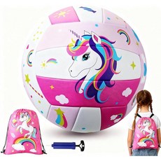 Simgoing 핑크 유니콘 배구 공식 사이즈 5 펌프 포함 무지개 백팩 초보자 성인 실내 실외 뒷마당 공원 해변 게임 놀이 [호환]