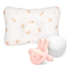 아띠래빗 에어매쉬 아기 짱구베개 + 올실리콘 토끼 쪽쪽이, 1세트, 아띠토끼+아띠핑크