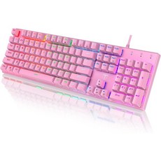 RisoPhy 리소파이 기계식 게이밍 키보드 RGB 104키 울트라슬림 LED 백라이트 유선 USB 블루 스위치 내구성 ABS 키캡안티 고스트방수 컴퓨터 PC 맥 엑스박스 게이, Pink, Pink