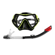 YUKE 潛水面鏡呼吸管浮潛套裝 成人浮潛裝備 防霧潛水鏡 乾式呼吸管 游泳潛水兩用, 黑綠