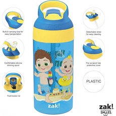 啵比小舖 美國 Zak Riverside 兒童塑膠防漏吸管冷水瓶 不含 BPA, 1個, CoComelon, 綠色, 16 oz(453 ml)