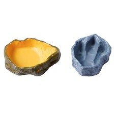 파충류 음식 및 물 그릇 도마뱀 뱀 거북이를 위한 레진 시뮬레이션 먹이 접시 테라리움 장식용 조경 그릇 2팩 138745, DS-000138