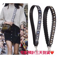 全牛皮刺繡加寬背帶 珍珠背帶 strap you 刺繡加寬肩背帶 斜背包帶 包帶 包包配件BA006, 1個, 方格刺繡/金扣