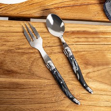 장네론 라귀올 티세트 2P 세트 디저트 티스푼 티포크, 1개, 티스푼 + 티포크, 마블블랙