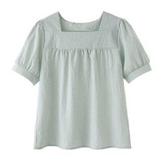 여자 여름 소개팅 데이트 반팔 셔링 체크 블라우스 여성 데이트룩 블랙 퍼프 상의 예쁜