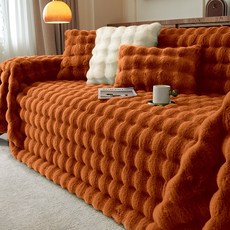 2026新款兔毛絨沙發蓋布巾冬季加厚毛絨沙發墊高級感沙發套罩, 1件, 母嬰級兔兔絨-南瓜色【無法抗拒的柔與暖】