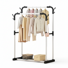 MRS 스탠드옷걸이 2단행거 이동식 튼튼 파이프 옷행거, 칸막이가 없다