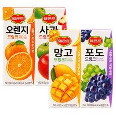 델몬트 드링크팩 4종세트 오렌지 사과 망고 포도 24개씩, 190ml, 96개