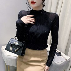 댄스복 라틴 무대의상 블라우스 시스루 하이넥 반짝이 화려한 난타복 줌바복 라인 아랑 단체복 장구 고고