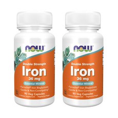 NOW Foods 鐵素食膠囊 36mg, 90顆, 2罐