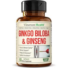 파낙스 인삼 뿌리 은행 빌로바 추출 1520mg 60캡슐 고함량 미국산 Ginseng, 60카운트(1팩), 1개, 60정