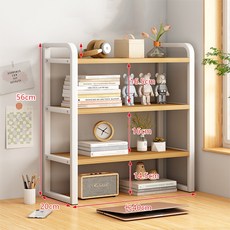 높이조절 책상선반 다단수납형 원룸책장 일체형 벽걸이형 가정용 거실책장, 3단, wooden