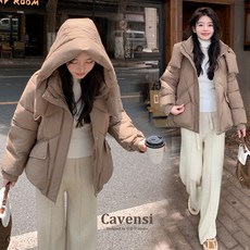【Cavensi】陪你過寒冬 加大83KG（黑/卡其）連帽麵包外套 大尺碼厚外套 羽絨外套 鋪棉外套 保暖外套 16T