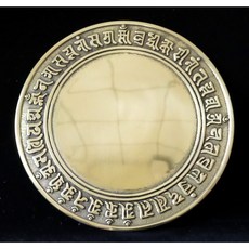 清芬手作坊 準提鏡 准提咒 準提銅鏡 掛飾 擺件 隨身攜帶 附錦囊/支架 修行用品, 直徑11.3公分無配件, 藏藍色